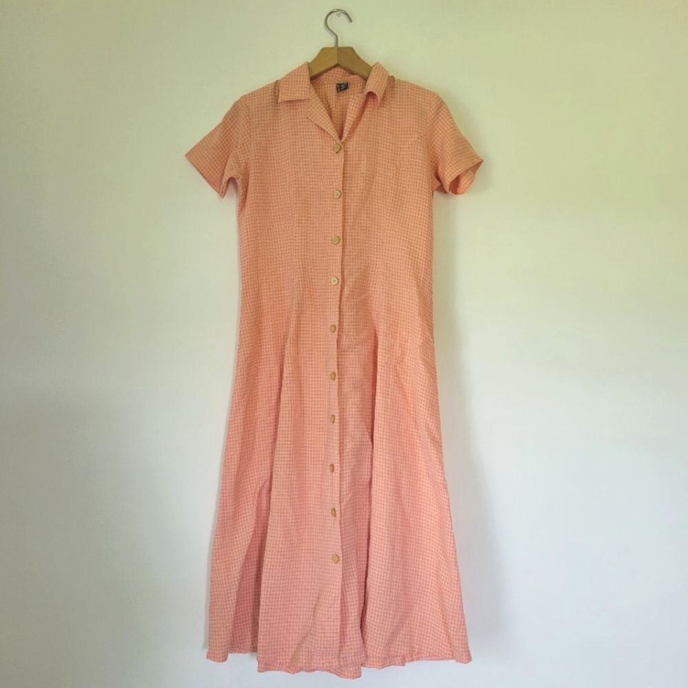 Handsewn Peach Button-Down Maxi Dress S